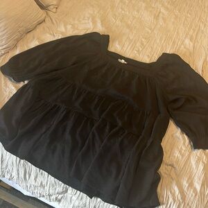 Chic Soul black Stretch Ruffle Sleeve Tiered Babydoll Top 2x